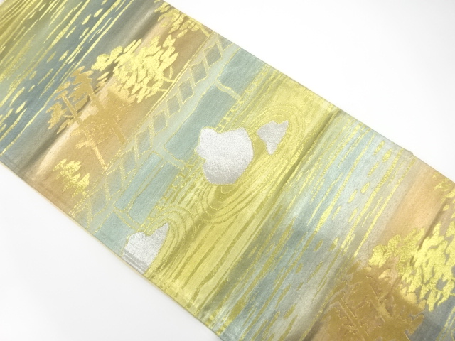 JAPANESE KIMONO / ANTIQUE FUKURO OBI / SILK / WOVEN SCENERY